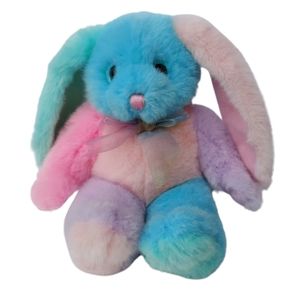 Vintage Rare MTY International Pastel Multicolor Bunny Rabbit Plush Stuf…
